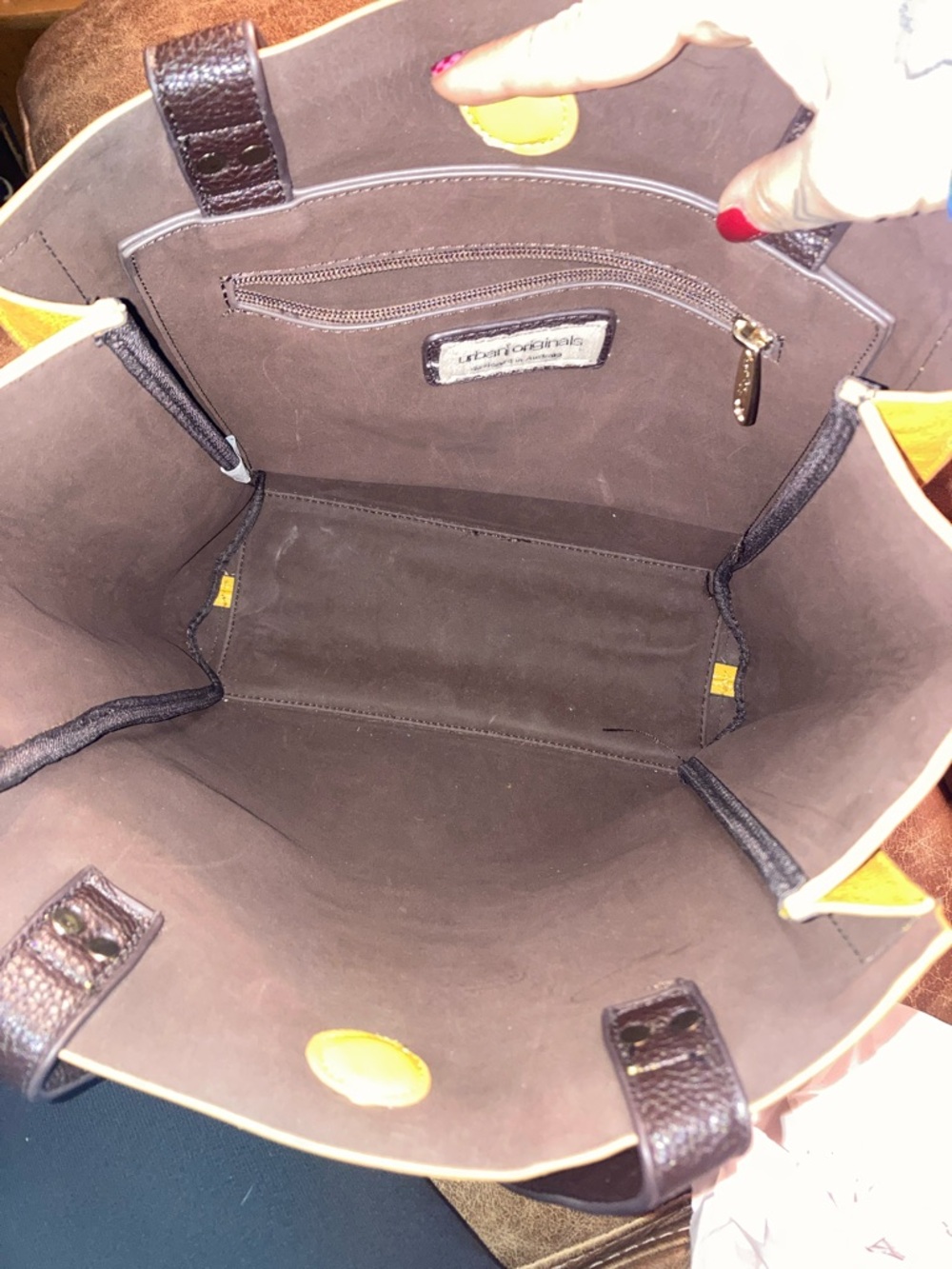 Urban Originals LARGE Yellow Leather Tote Bag with dark brown Straps - Picture 5 of 11